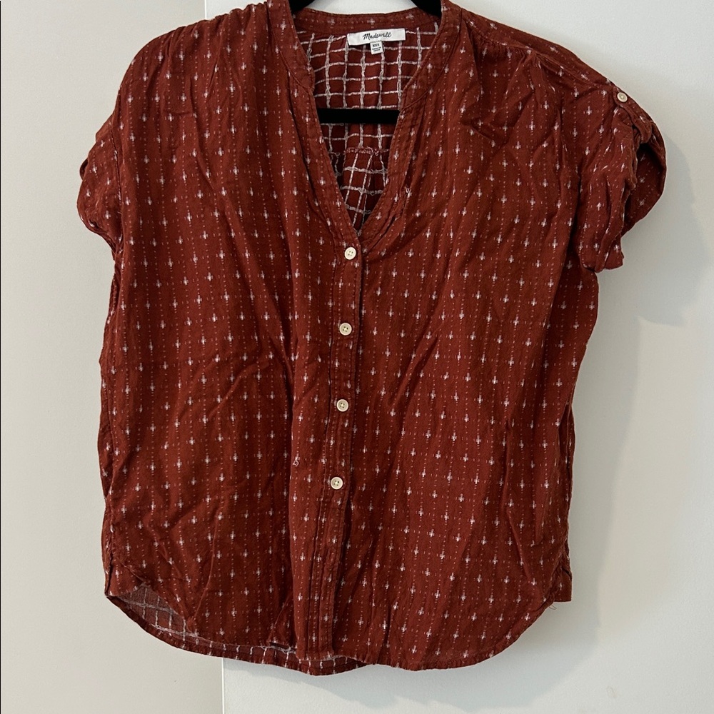 Madewell Rust Checkered Blouse